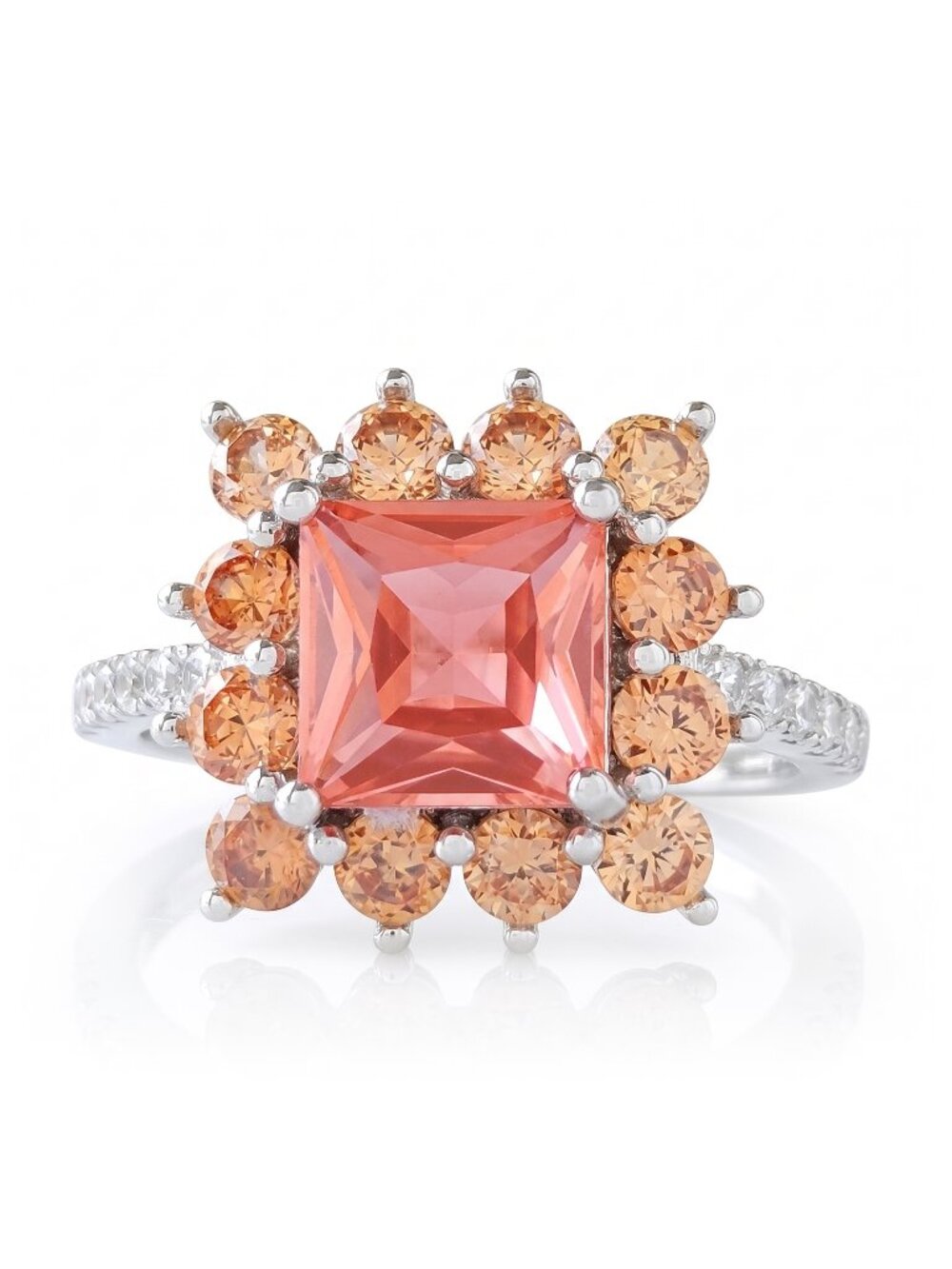 Pink and Peach Square gemstone ring, 925 Sterling Silver  Charmed Aroma